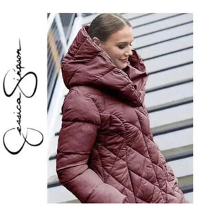 🆕Jessica Simpson Outdoor Winter Dusty Pink Quilted Puffer Long Jacket Coat M🆕